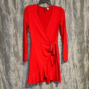 Divided Bold Red Long Sleeve Dress